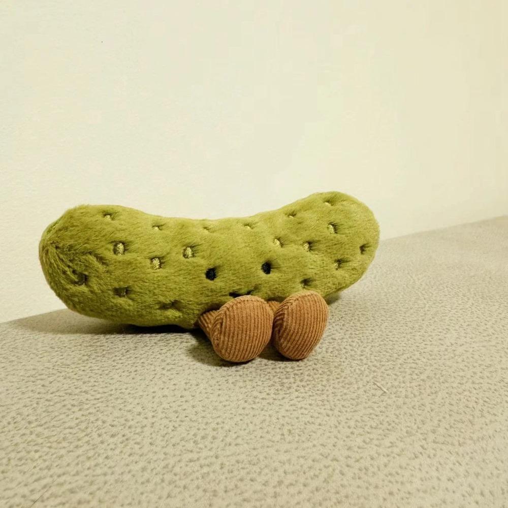 Juguete de Peluche de Pepinillo Kawaii Pepinillo Suave Relleno con Cara Sonriente Piernas Dibujo Animado Muñeco de Comida Encantador Decoración del Hogar Regalos de Cumpleaños Niña