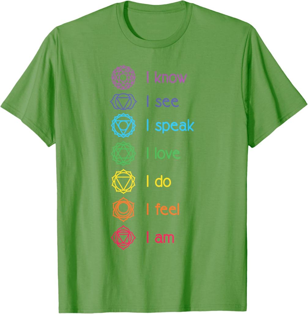 Chakra Affirmationen Ich Weiß Ich Sehe Ich Spreche Yoga Meditation Grafik T-Shirt Weiche Baumwolle Lässiges Oberteil
