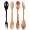 1PC 2 in1 Dual Head Soup Spoon Fork Natural Wood Cutlery  Dinner Tableware Set DIY Home Kitchen Accessories Flatware
