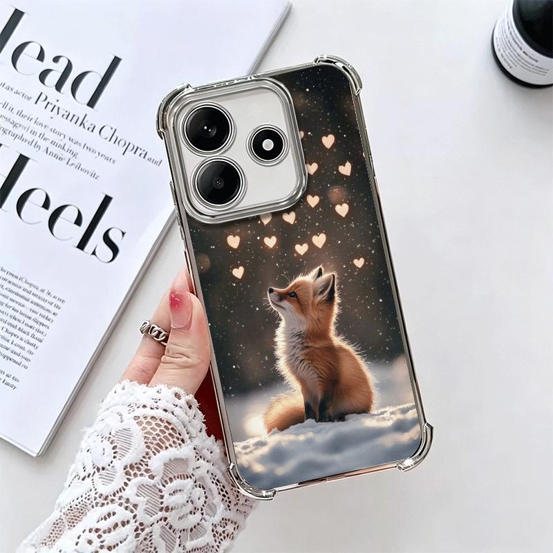 Cartoon Fox Animal Plating Phone Case For Xiaomi Redmi Note 14 15 Pro Plus 13 12 11 11S 11T 10 9S 9 5G Anti-Fall Airabag Cover