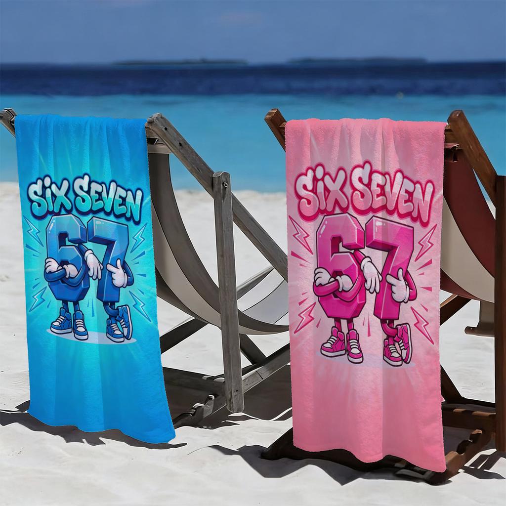 Serviette de Plage Thème Dessin Animé Chiffre Six Sept 67 | Séchage Rapide, Fibre Ultra-Douce | Grande Serviette de Plage pour Hommes et Femmes