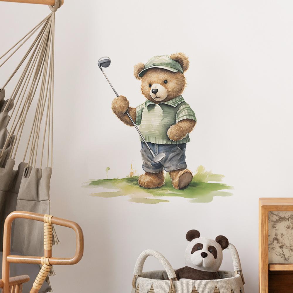 Tecknad Golfbjörn Väggklistermärke Barnrum Förskola Väggdekoration Självhäftande Heminredning