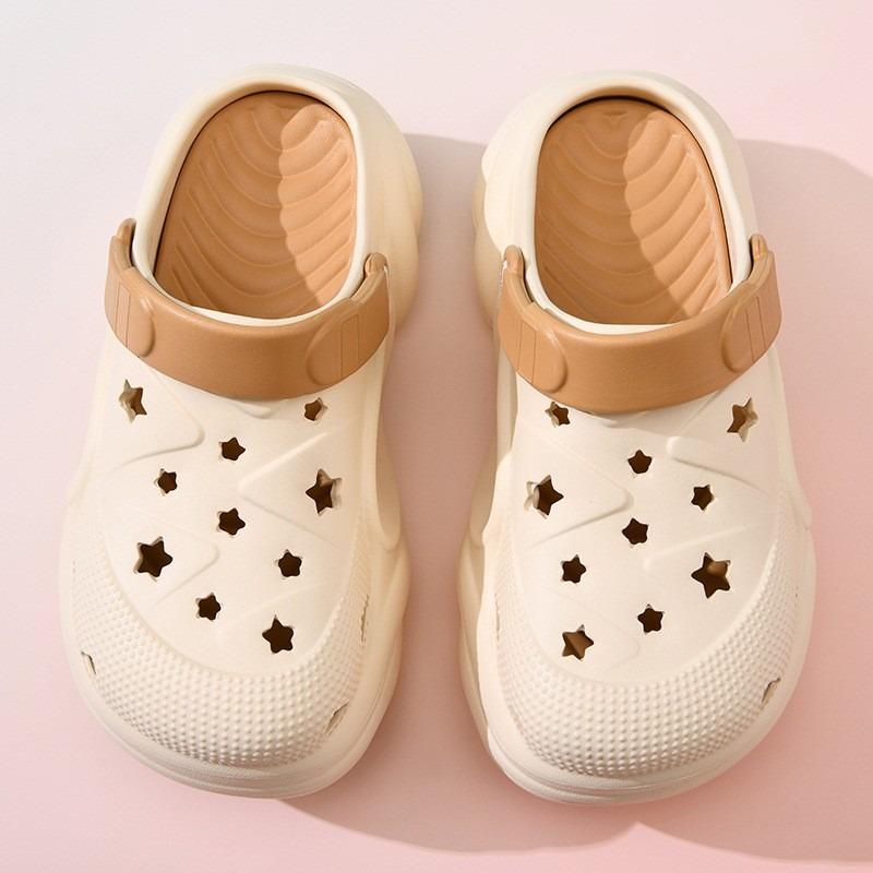 

Туфли с дырочками женская верхняя одежда дышащая и износостойкая сумка на голове тапочки для дома нескользящие универсальные и не пахнущие ноги передовые крутые тапочки 39-40 бежевый