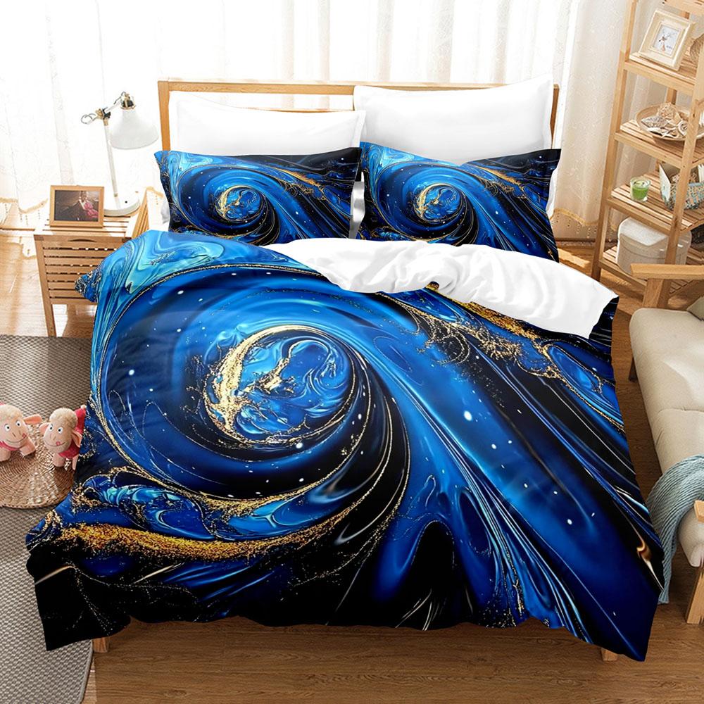 Blue and Gold Vortex 3D Bedding Set Duvet Cover Set King Queen Twin Double Comforter Cover Set For Home and Decoration