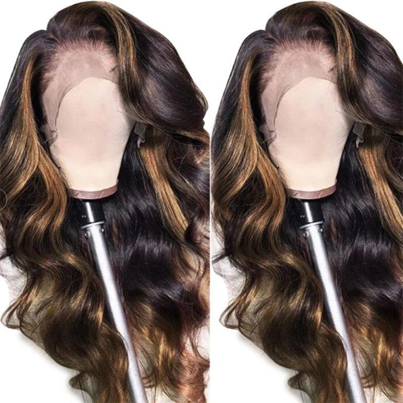 European American Wig Dyed Gradient Gold Long Curly Hair High-temperature Silk Synthetic Headband