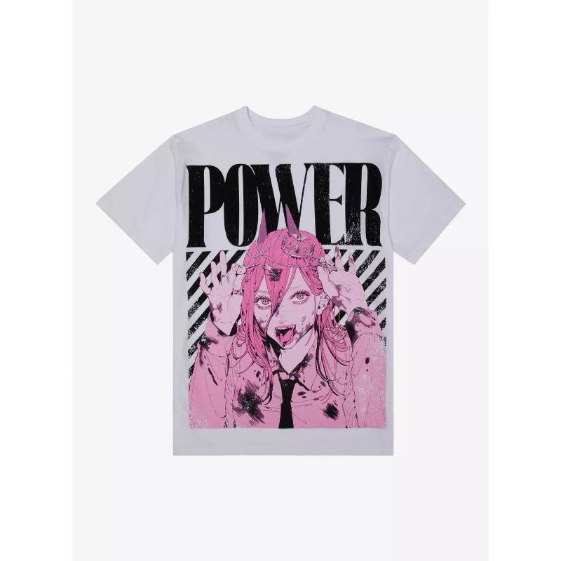 Summer Men's T-shirts Japanese Anime Chainsaw Man Power Graphic Clothing Harajuku Y2K Half-sleeve Women’s Oversized Cotton Tops