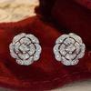 Graceful Flower Stud Earrings Women Engagement Accessories with Brilliant Zirconia Aesthetic Silver Color Wedding Jewelry