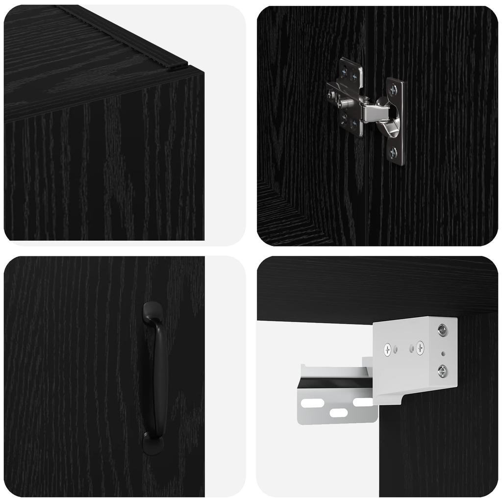 Wall Mounted Wall Cabinet Black Oak Effect 69.5 X 34 X 90 Cm