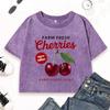 Farm Fresh Cherries Juicy Sweet Print Women Crop Washed T-Shirts Street Cotton T Shirt Crewneck Soft Top