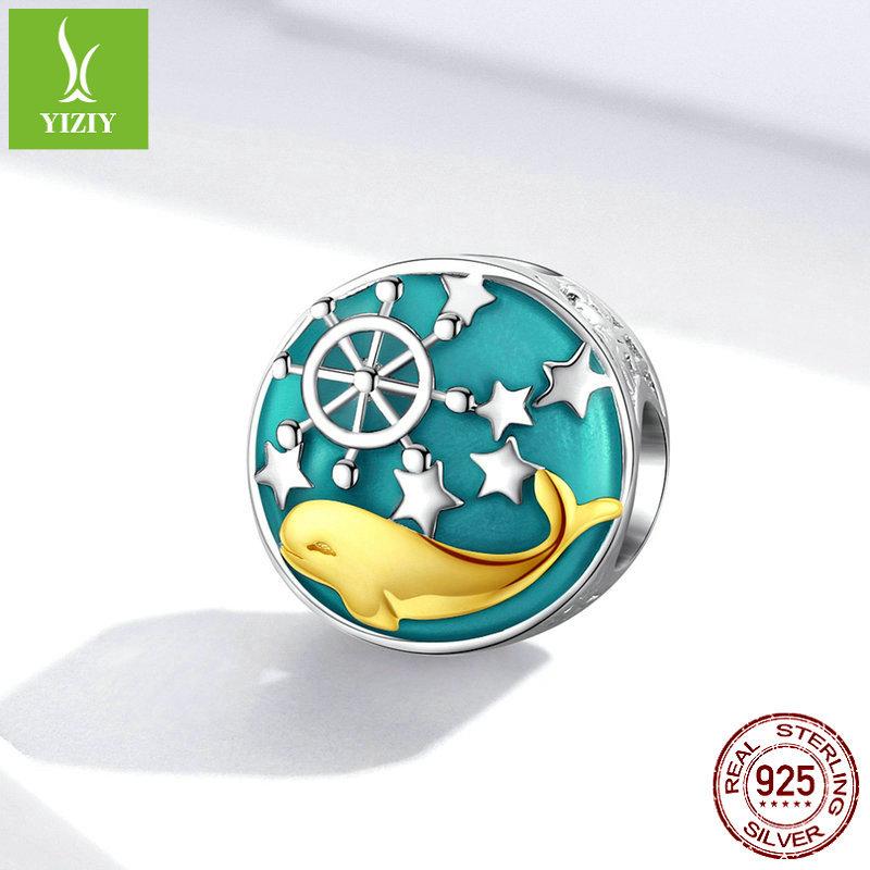 Charm S925 Sterling Silver Loose Beads Ocean Dolphin Shark Small Whale Platinum Plated Diy Silver Accessories