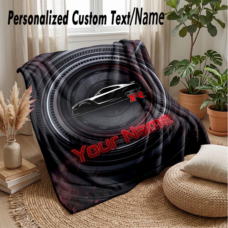 Nissan GT-R Custom Flannel Throw Blanket Print Your Name Text Soft Warm Blanket Holiday Present