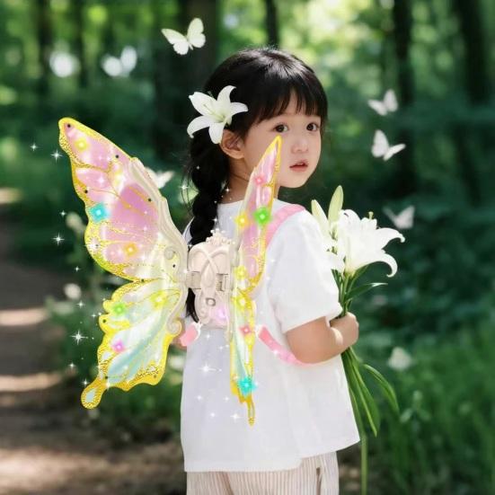 Electric Light Up Flapping Butterfly Wings for Kids LED Glowing Angel Fairy Costume with Music Halloween Christmas Party Prop