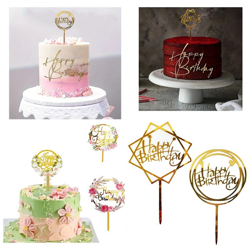 Golden Acrylic Birthday Cake Topper Plaque Elegant Decoration for Parties Anniversaries and Special Events
