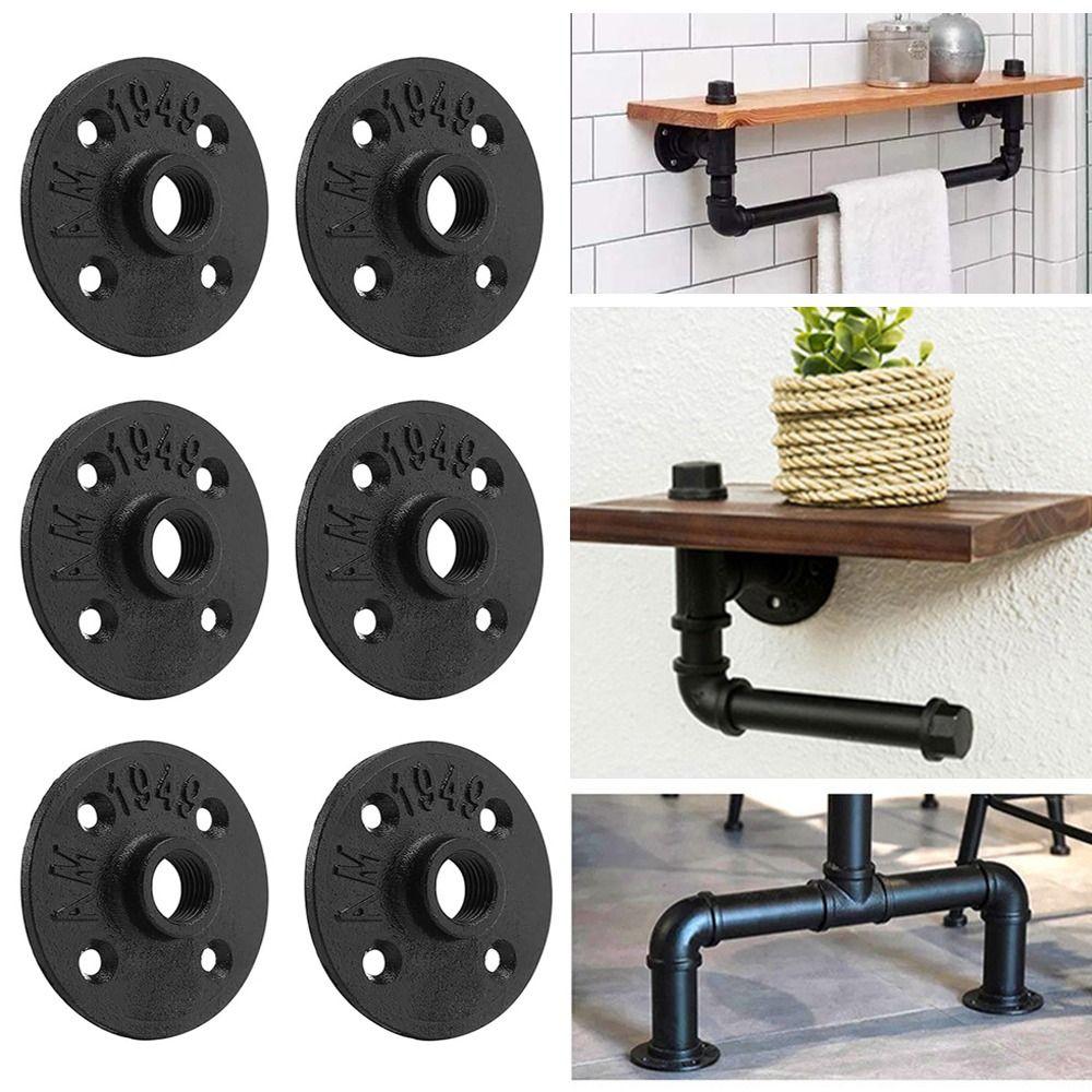 New Painted Floor Flange with Threaded Hole Industrial Vintage Style Iron Pipe Flange Black Flange Plate Home Hardware