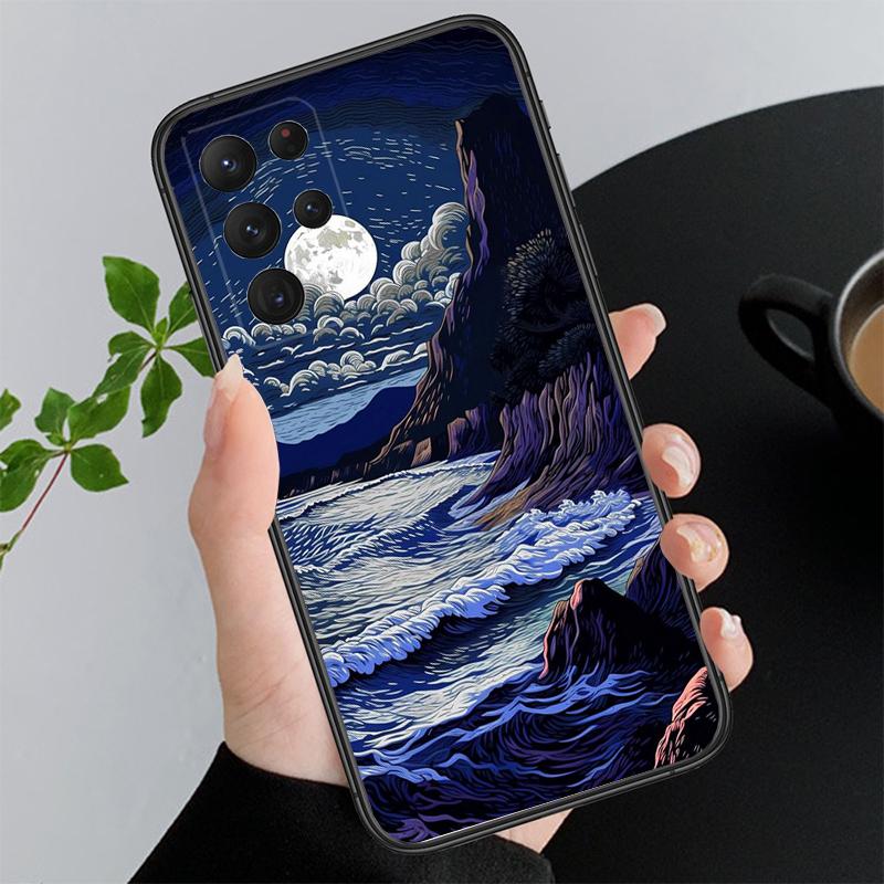 Landscape Moon Night River Mountains Art Phone Case For Samsung S26 S25 S24 S23 S22 Ultra S23 S22 S25 Plus S24 FE S26Edge