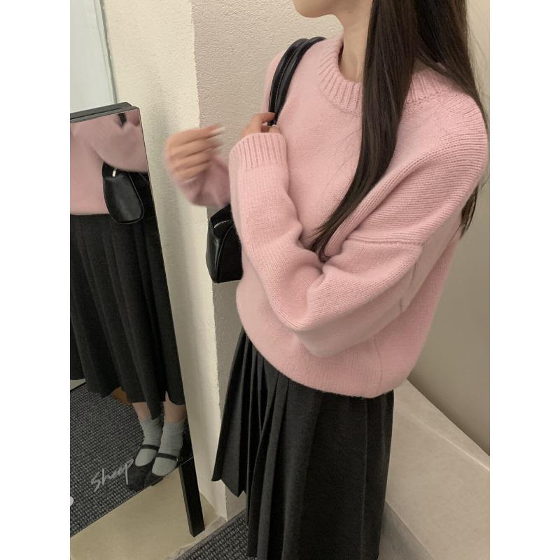 

Осень и зима новый мягкий восковой свитер с маленьким круглым вырезом пуловер вязаный свитер свободный базовый верхняя одежда топ average size светло-розовый