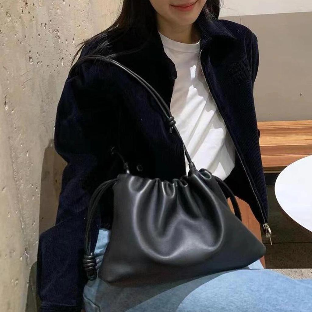 New Model Women's Genuine Leather Cloud Bag: Top Grain Cowhide Drawstring Purse & Crossbody Clutch