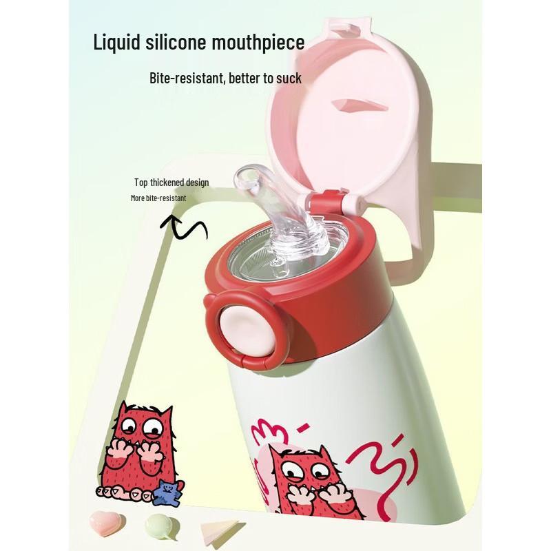 FUGUANG Kids 316L Insulated Water Bottle with Straw - Pink Bunny