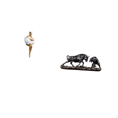Girl Resin Art Statue with Abstract Bull Figurine Modern Chinese Cattle Sculpture for Office Desk