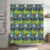 Halloween-Themed Shower Curtain With Colorful Pumpkins, Ghosts, Witches Hats Brooms On Teal Background For Bathroom Decoration W