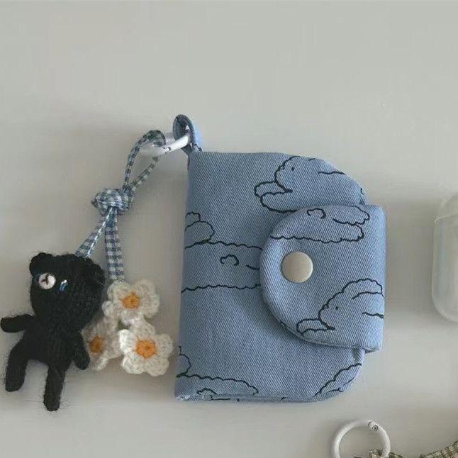 Cute Daisy Floral Canvas Card Holder & Coin Purse with Multi-Layer Design