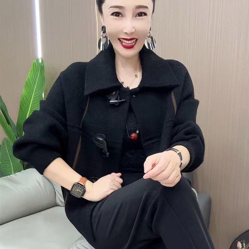 

Модная и трендовая шерстяная куртка для женщин среднего и пожилого возраста на весну и осень с двухсторонним имитационным дизайном 4XL чёрный