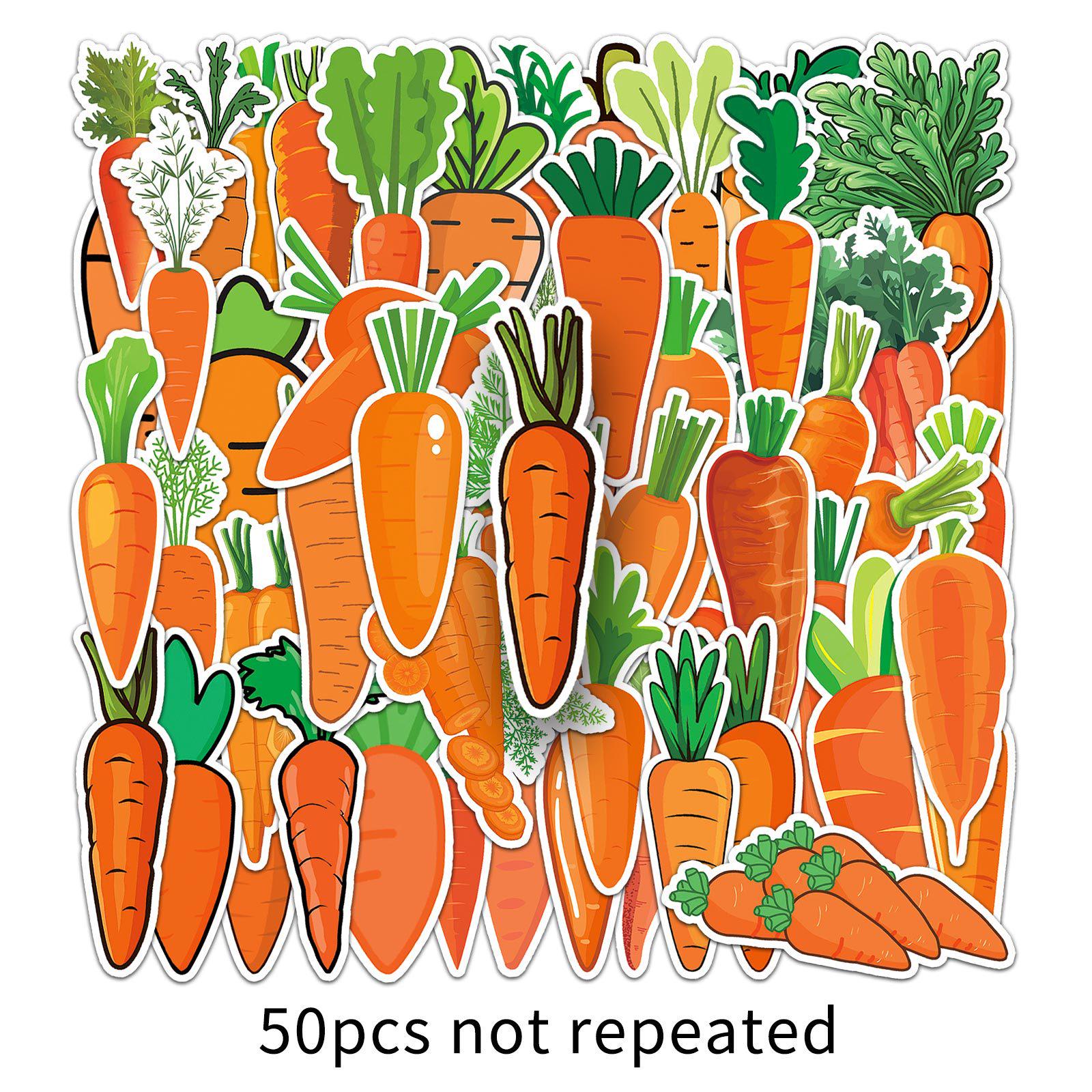 50 Cartoon Carrot Stickers - Waterproof Decorative Stickers for Computer, Phone Case, Planner, Stationery