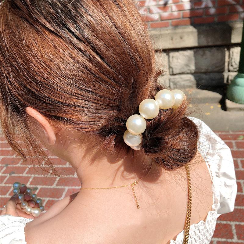Ruoshui Woman Big Pearl Hair Ties  Korean Style Hairband Scrunchies Girls Ponytail Holders Rubber Band Hair Accessories
