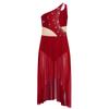 Girls Lyrical Dance Dress - Shiny Rhinestones One Shoulder Sleeveless Cutout with High-Low Flowy Mesh Skirt