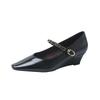 Fashion Spring New Slope Heel Shoes for Women Square Head Shallow Mouth Metal Chain Soft Sole Anti-slip Wear-resistant Single Shoes