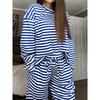 Women's 2Pcs Striped Casual Tracksuit Loose Long Sleeve Top + Wide Leg Pants Set