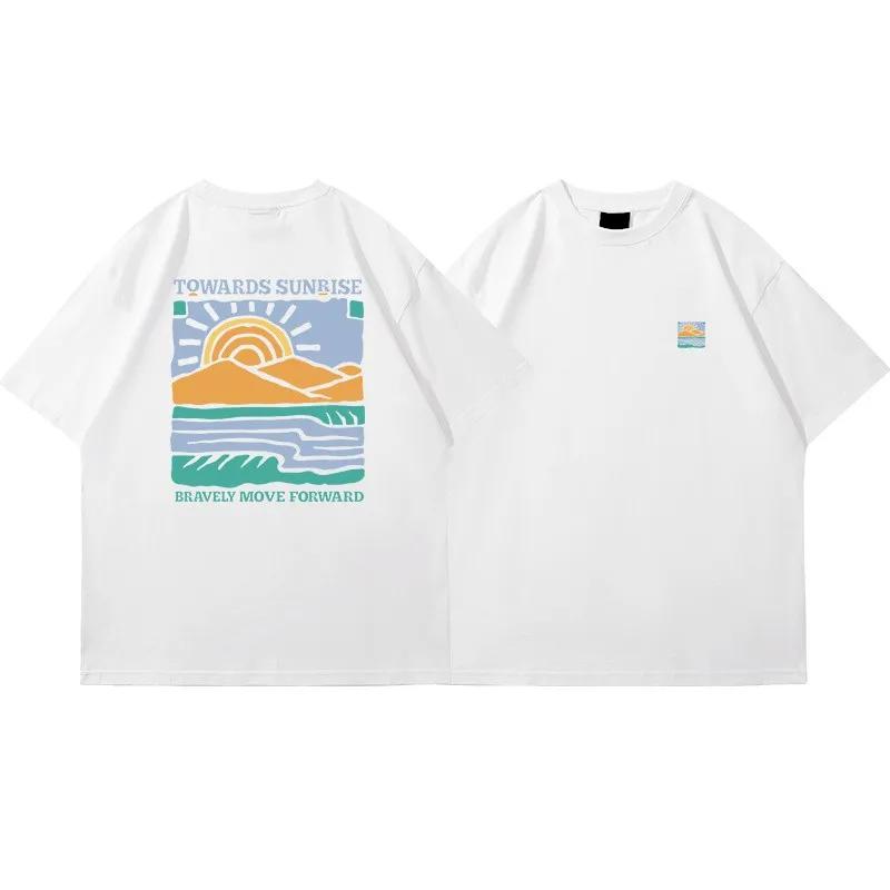 American Retro Pattern Printed Short-sleeved Crew Neck Cotton T-shirt Unisex Oversized Top Casual Loose Fashion Streetwear Top