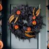 Eerie Season Artificial Black Maple Leaf And Pumpkins Wreath Weather Proof Halloween Door Hanger For Indoor Outdoor Use