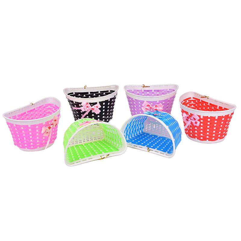 1Pc Bicycle Basket Children Bike Plastic Knitted Bow Knot Front Handmade Bag