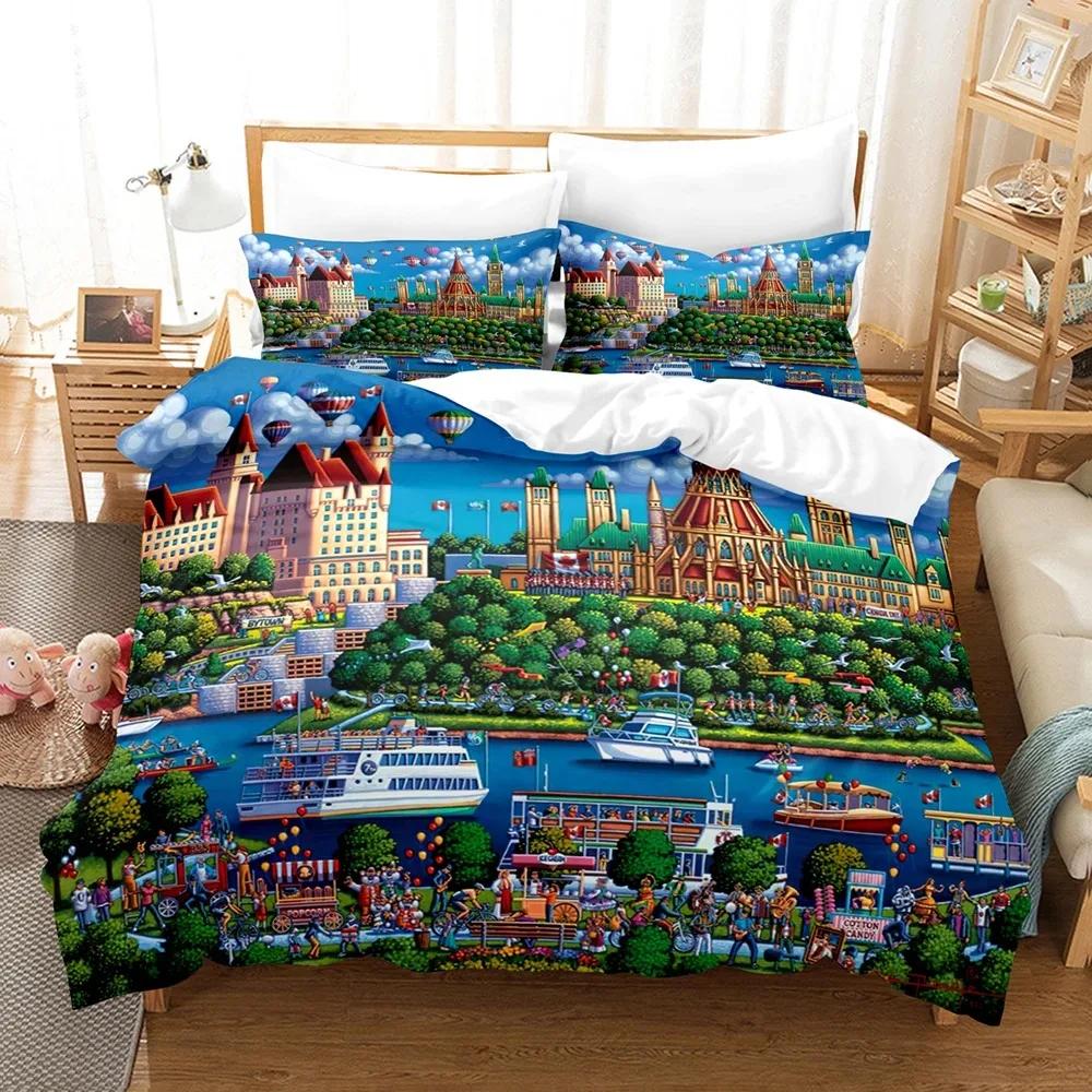 Castle Duvet Cover Set Full Queen Size Medieval Castle Bedding Set Fairy Tale Myth Theme Quilt Cover Comforter Cover Set