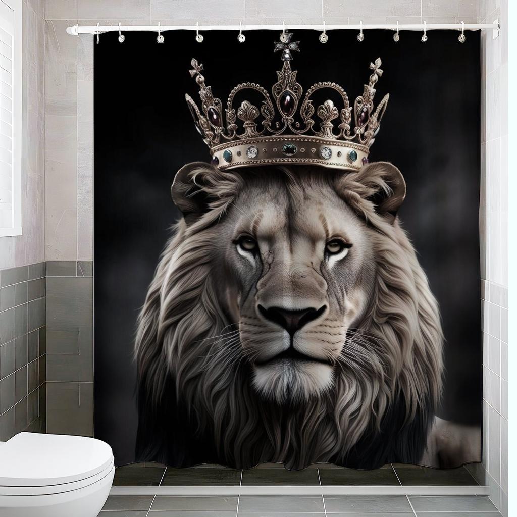 Lion King Shower Curtain Set - Male & Female Lions, Creative Design, Modern Bathroom Decor, Perfect Gift For Animal Lovers