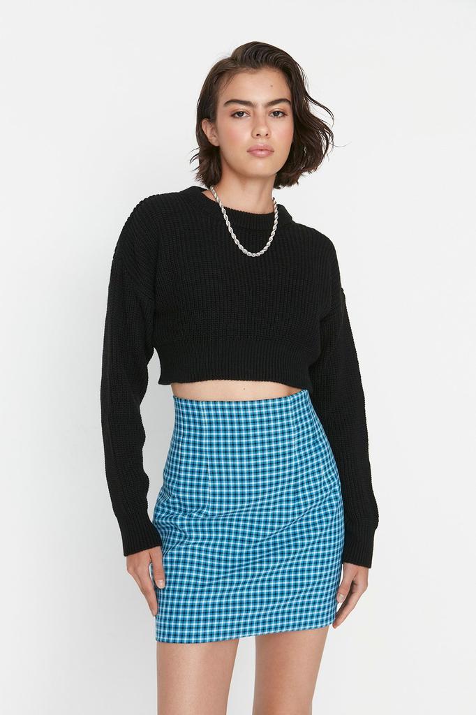 Women's Elegance Style Sweater Black Super Crop Basic Knitwear Sweater