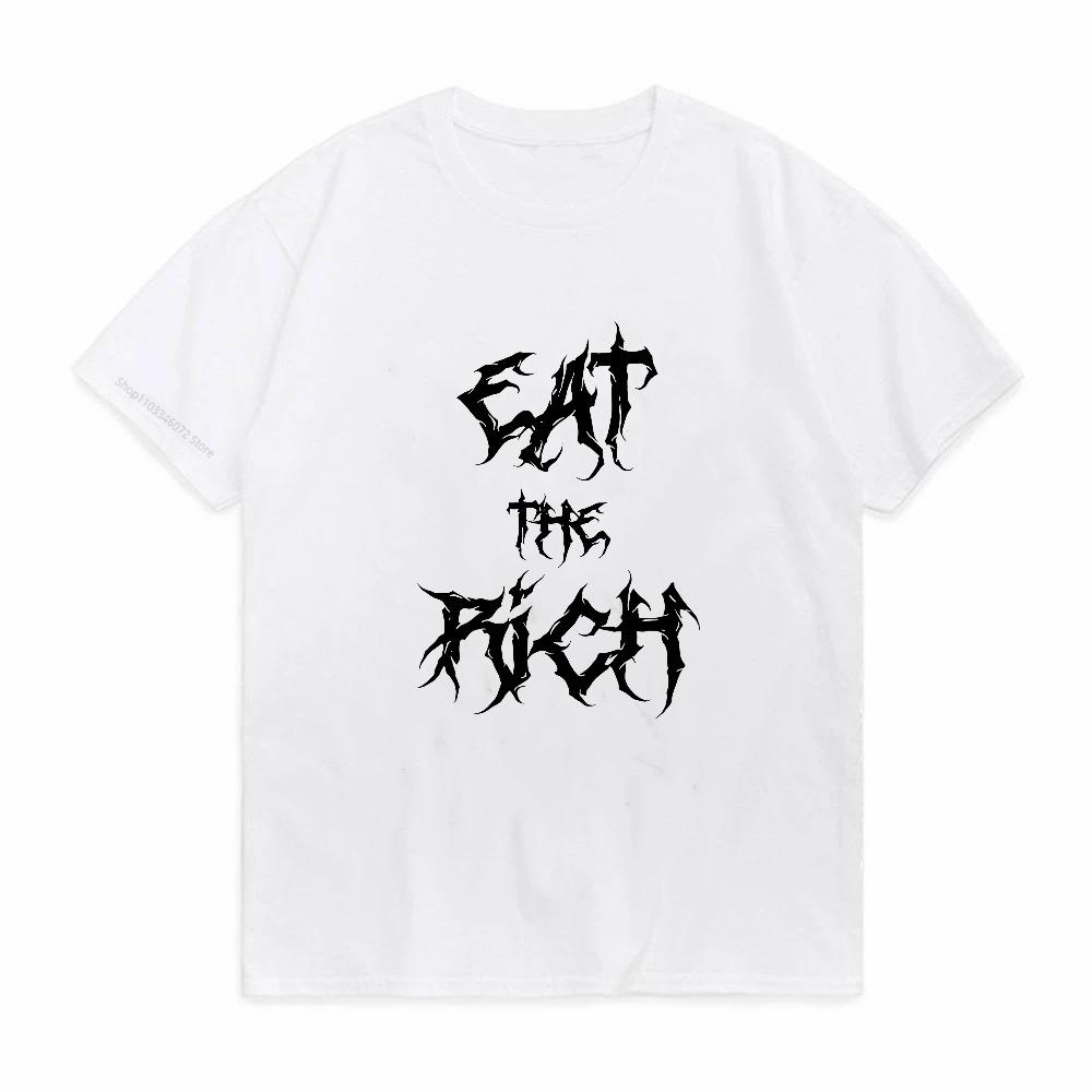 Винтажная футболка EAT THE RICH Повседневная Свободная Модная Футболка С Круглым Вырезом Хлопковая Футболка Харадзюку Мужская С Коротким Рукавом Одежда S