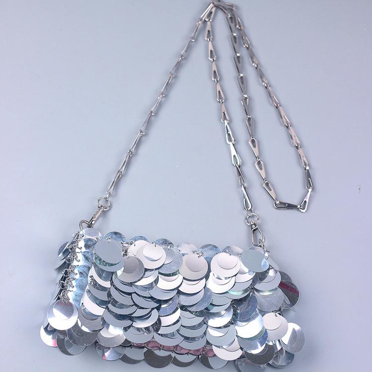 Silver Shiny Film Handmade Circle Crossbody Bag - Autumn/Winter Evening Fashion Accessory