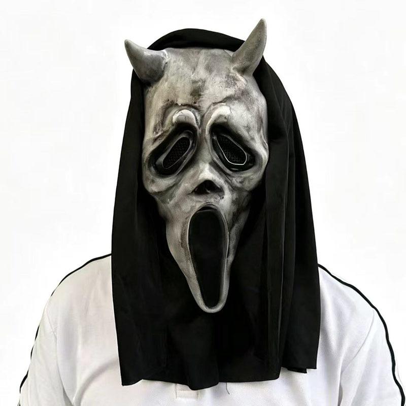 Open-mouthed scream, horror movie headgear, masquerade costume, scary ghost mask, Halloween party prop