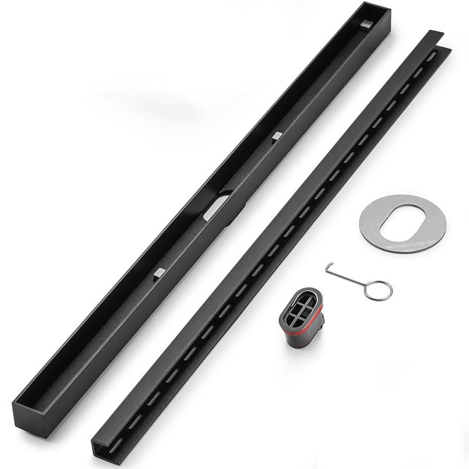 Bathroom Shower Floor Drain Black 304 Stainless Steel Rectangle Lavatory WC Long Linear Drainage Side Floor Drains 30 40 50cm