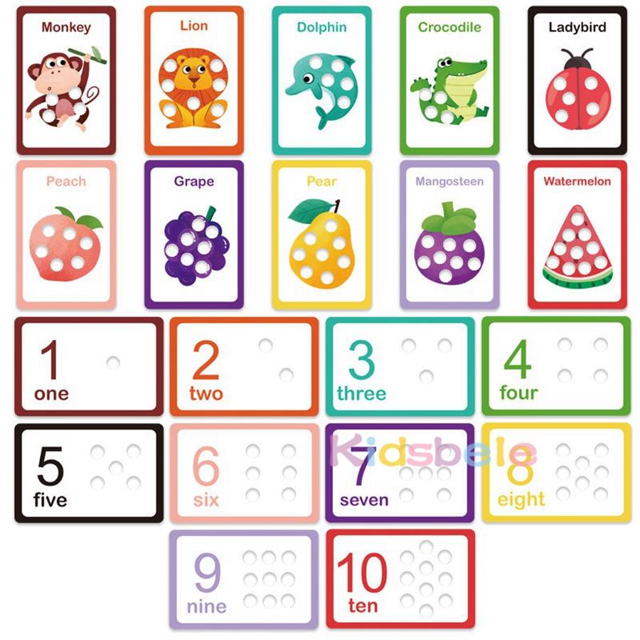 Clip On Beads Wooden Bead Color Sorting Toy Cartoon Matching Board Game Early Learning Mathematics Educational Toy For Toddlers