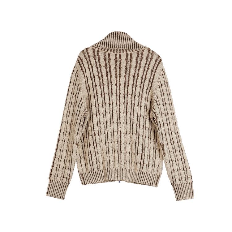 ELLE French Design Lapel Knitted Zipper Sweater Women sweater Brown EM49576