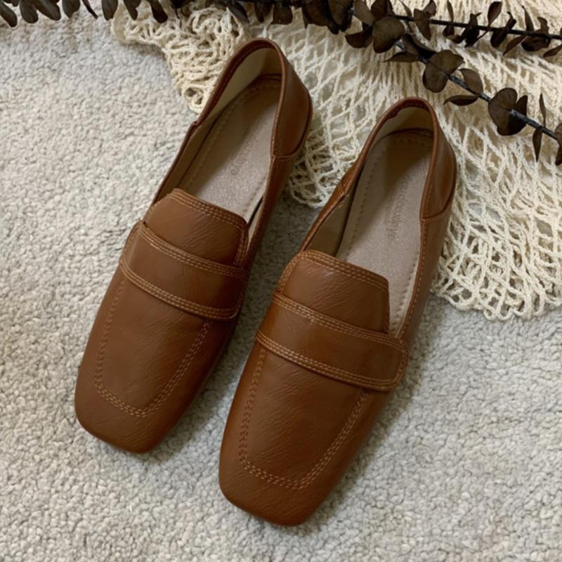 Fashion Spring Square Toe Slip On Women Loafers 2025 High Quality Low Heels Sheep Skin Flat Shoes British Style Casual Women Flat Shoes