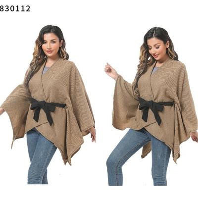 Einfarbiger Gürtel, geteilter Strickschal, gewebter Umhang, warmer Schal für Damen