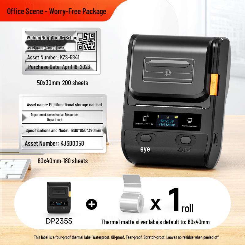 Detong DP235S Bluetooth Handheld Thermal Label Printer – Silver, Large Size
