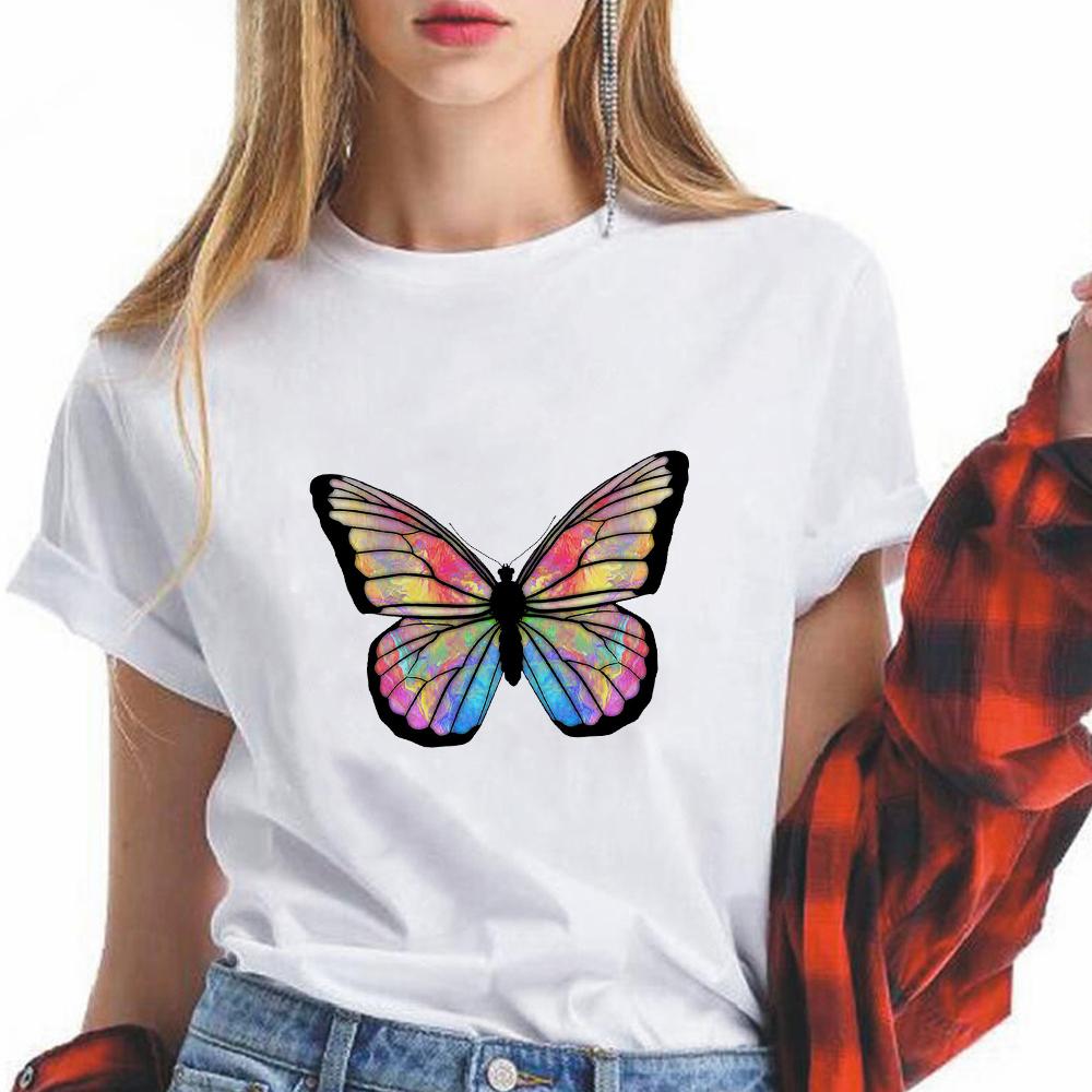 Aesthetic Watercolor Print Tshirt Fashion 90S Harajuku Tops Female Casual White Shirt Elegant Lady Popular 4XL