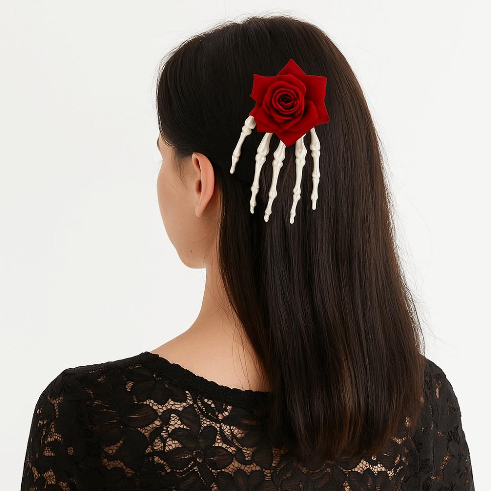 Skeleton Ghost Claw Hair Clip Flower Halloween Headwear Skeleton Hand Rose Hairpin  Children