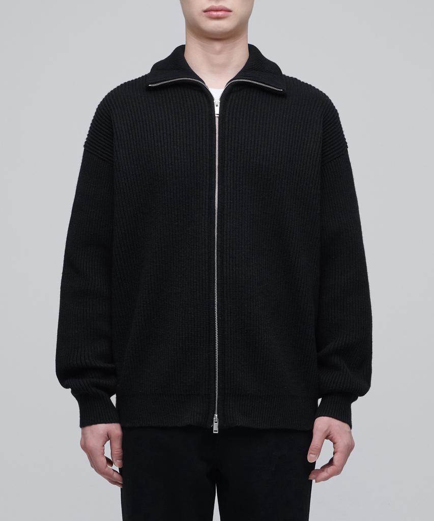 Musinsa Standard Relaxed Ribbed Knit Zip-Up [Black]