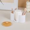 Cotton Swab Storage Box Double Head Cotton Buds Container Transparent Square Bamboo Cover Cotton Swab Toothpick Organize Box